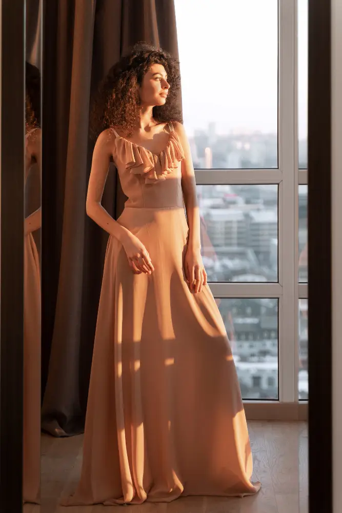 Beige Long Georgette Gown