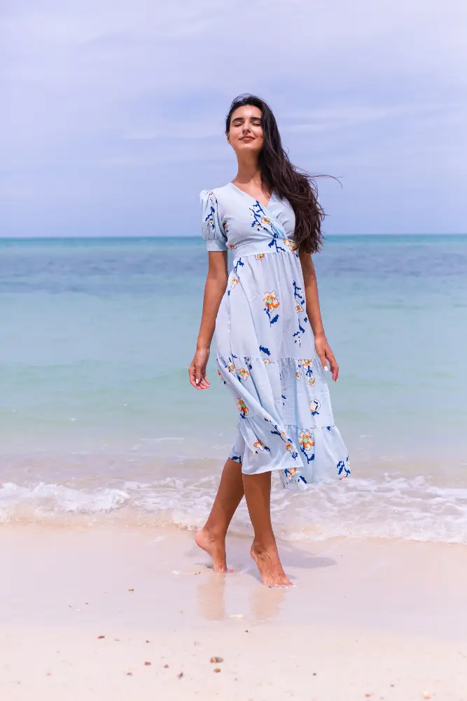 Blue Tie-Dye Tiered Maxi Dress