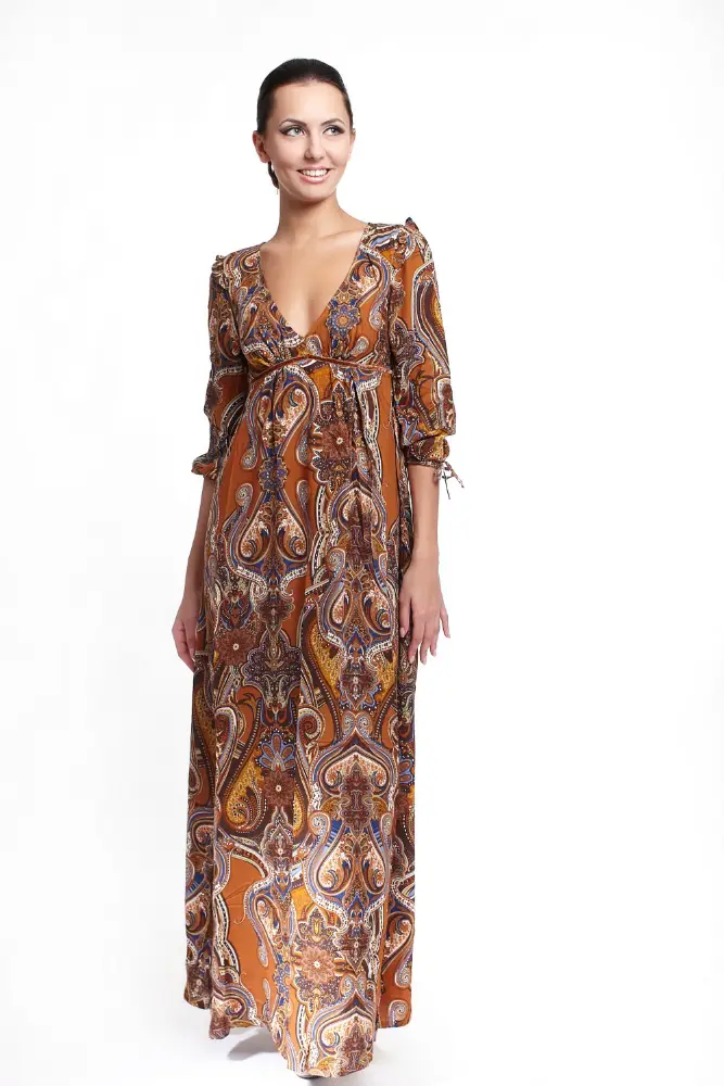 Brown Cotton Printed Dress