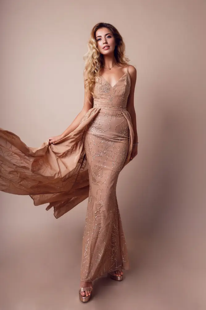 Golden Silk Slit Dress