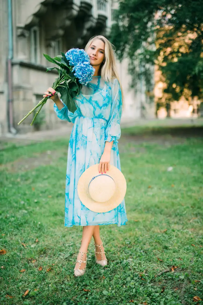 Sky Blue Floral Slit Dress